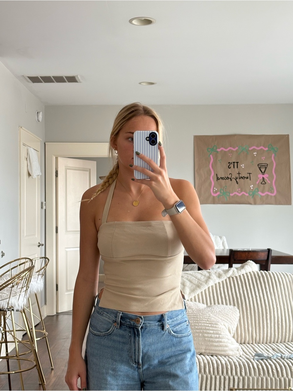 Edikted Beige Halter Square-Neck Crop Top - Picture 2 of 4